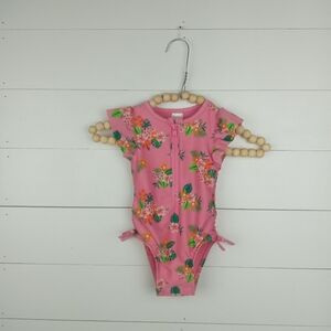 Cat & Jack girls size 18 mos bright floral design zipper front swimsuit